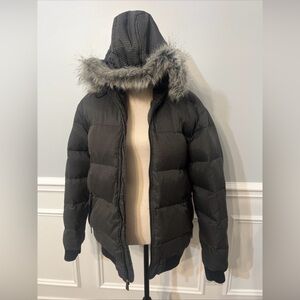 Cor3 Womens Down Puffer Jacket Hooded Faux Fur Trim Removeable Hood Short M Coat